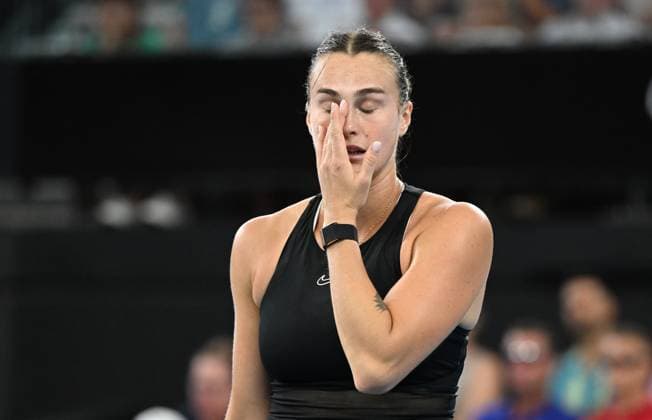 TENNIS BRISBANE INTERNATIONAL, Aryna Sabalenka of Belarus reacts against Elena Rybakina of Kazakhstan during the women?s Final on Day 8 of the 2024 Brisbane International at the Queensland Tennis Centre in Brisbane, Sunday, January 7, 2024. ( NO ARCHIVING, EDITORIAL USE ONLY, NO USE IN BOOKS WITHOUT CONSENT BRISBANE QUEENSLAND AUSTRALIA  Copyright: xDARRENxENGLANDx 20240107001885854112