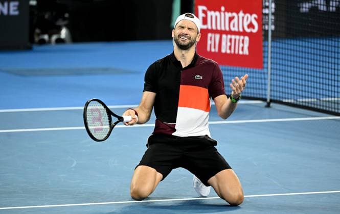 TENNIS BRISBANE INTERNATIONAL, Grigor Dimitrov of Bulgaria celebrates winning against Holger Rune of Denmark during the men?s Final on Day 8 of the 2024 Brisbane International at the Queensland Tennis Centre in Brisbane, Sunday, January 7, 2024. ( NO ARCHIVING, EDITORIAL USE ONLY, NO USE IN BOOKS WITHOUT CONSENT BRISBANE QUEENSLAND AUSTRALIA  Copyright: xDARRENxENGLANDx 20240107001885874820