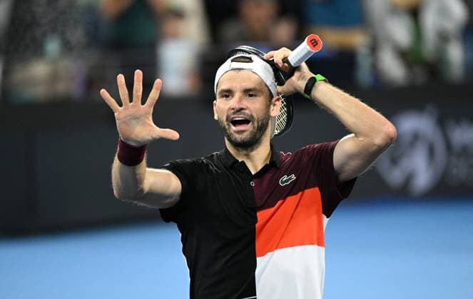TENNIS BRISBANE INTERNATIONAL, Grigor Dimitrov of Bulgaria celebrates winning against Holger Rune of Denmark during the men?s Final on Day 8 of the 2024 Brisbane International at the Queensland Tennis Centre in Brisbane, Sunday, January 7, 2024. ( NO ARCHIVING, EDITORIAL USE ONLY, NO USE IN BOOKS WITHOUT CONSENT BRISBANE QUEENSLAND AUSTRALIA  Copyright: xDARRENxENGLANDx 20240107001885879357