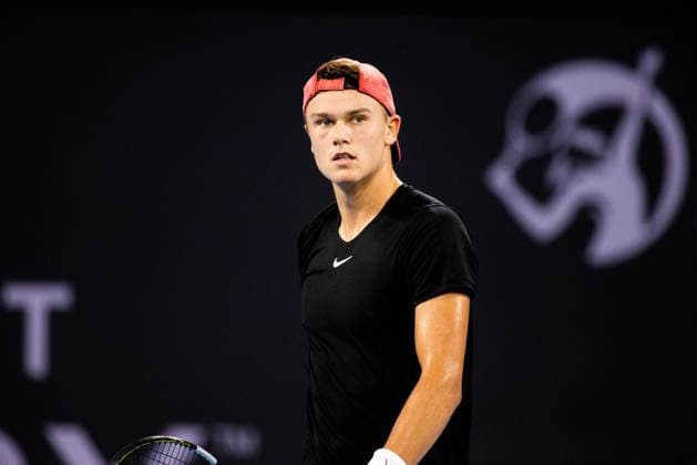 Holger Rune in action Mens Final Brisbane international 7th January 2024 Brisbane International Tennis Tournament, Day Eight, Queensland Tennis Centre, Brisbane, Australia - 07 Jan 2024  Copyright: xBenxSymons Shutterstockx 14286931dm