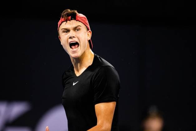 Holger Rune in action Mens Final Brisbane international 7th January 2024 Brisbane International Tennis Tournament, Day Eight, Queensland Tennis Centre, Brisbane, Australia - 07 Jan 2024  Copyright: xBenxSymons Shutterstockx 14286931ei