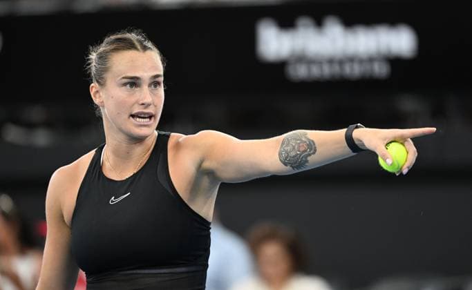 TENNIS BRISBANE INTERNATIONAL, Aryna Sabalenka of Belarus reacts against Elena Rybakina of Kazakhstan during the women?s Final on Day 8 of the 2024 Brisbane International at the Queensland Tennis Centre in Brisbane, Sunday, January 7, 2024. ( NO ARCHIVING, EDITORIAL USE ONLY, NO USE IN BOOKS WITHOUT CONSENT BRISBANE QUEENSLAND AUSTRALIA  Copyright: xDARRENxENGLANDx 20240108001885956963