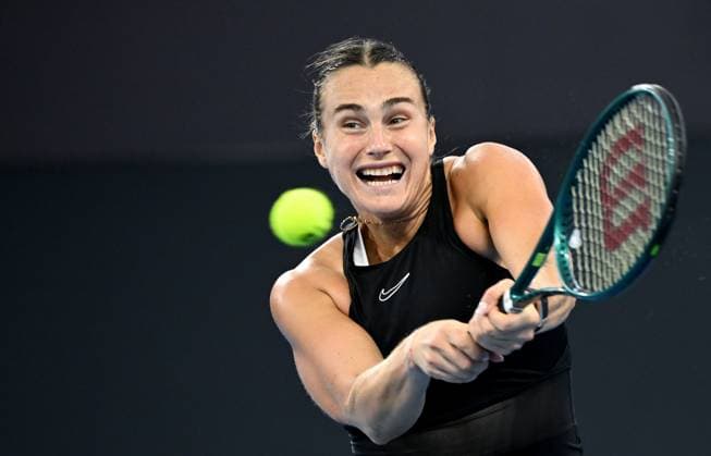 TENNIS BRISBANE INTERNATIONAL, Aryna Sabalenka of Belarus in action against Elena Rybakina of Kazakhstan during the women?s Final on Day 8 of the 2024 Brisbane International at the Queensland Tennis Centre in Brisbane, Sunday, January 7, 2024. ( NO ARCHIVING, EDITORIAL USE ONLY, NO USE IN BOOKS WITHOUT CONSENT BRISBANE QUEENSLAND AUSTRALIA  Copyright: xDARRENxENGLANDx 20240108001885966964