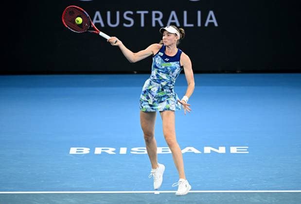 TENNIS BRISBANE INTERNATIONAL, Elena Rybakina of Kazakhstan in action against Aryna Sabalenka of Belarus during the women?s Final on Day 8 of the 2024 Brisbane International at the Queensland Tennis Centre in Brisbane, Sunday, January 7, 2024. ( NO ARCHIVING, EDITORIAL USE ONLY, NO USE IN BOOKS WITHOUT CONSENT BRISBANE QUEENSLAND AUSTRALIA  Copyright: xDARRENxENGLANDx 20240108001885974553