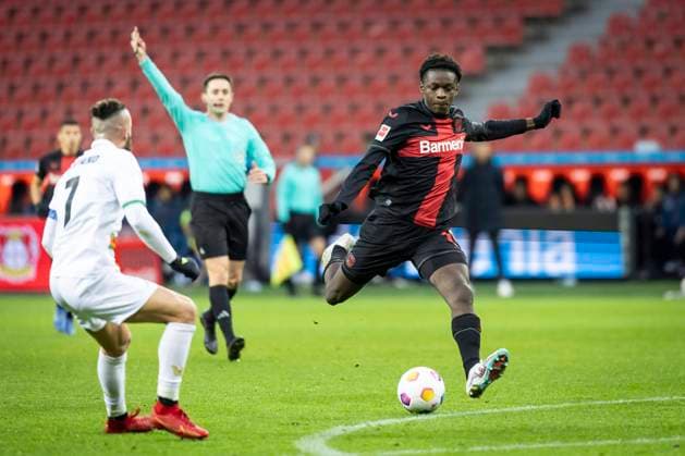 Test match, Bayer 04 Leverkusen FC Venice, 07 01 2024 Noah Mbamba Bayer 04 Leverkusen, Nr 18 Leverkusen, 07 01 2024 Test match, Bayer 04 Leverkusen FC Venice, BayArena, Leverkusen DFL REGULATIONS PROHIBIT ANY USE OF PHOTOGRAPHS AS IMAGE SEQUENCES AND OR QUASI VIDEO Copyright: xBEAUTIFULxSPORTS AxelxKohringx