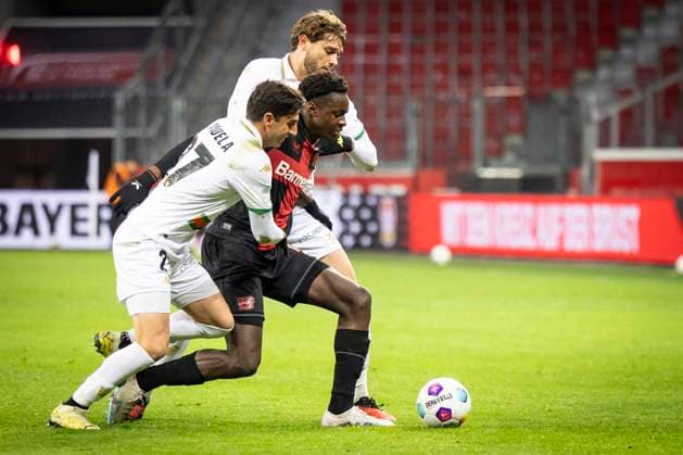 Test match, Bayer 04 Leverkusen FC Venice, 07 01 2024 Antonio Candela FC Venice, 27 and Noah Mbamba Bayer 04 Leverkusen, No 18 Leverkusen, 07 01 2024 Test match, Bayer 04 Leverkusen FC Venice, BayArena, Leverkusen DFL REGULATIONS PROHIBIT ANY USE OF PHOTOGRAPHS AS IMAGE SEQUENCES AND OR QUASI VIDEO Copyright: xBEAUTIFULxSPORTS LeahxKohringx
