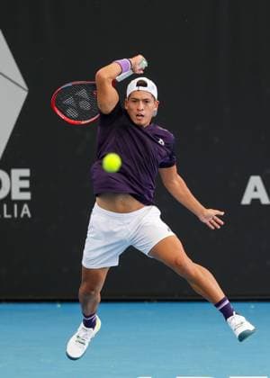 Sport Bilder des Tages TENNIS ADELAIDE INTERNATIONAL, Sebastian Baez (ARG) in action against Jack Draper (GB) during their match at the 2024 Adelaide International at Memorial Drive Tennis Centre in Adelaide, Monday, January 8, 2024. ( NO ARCHIVING, EDITORIAL USE ONLY, NO USE IN BOOKS WITHOUT CONSENT ADELAIDE SOUTH AUSTRALIA AUSTRALIA  Copyright: xMATTxTURNERx 20240108001886304004