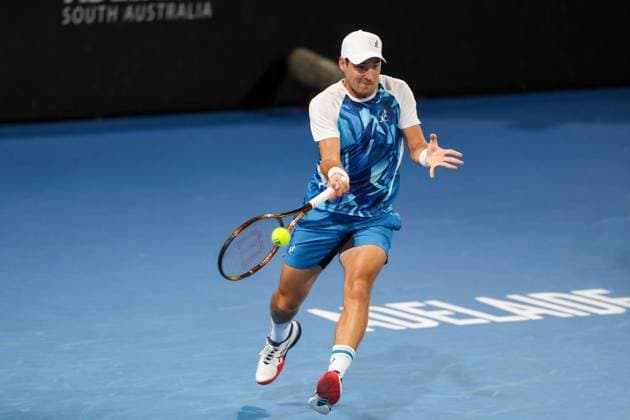 TENNIS ADELAIDE INTERNATIONAL, DuÅ¡an LajoviÄ? of Serbia in action against Thanasi Kokkinakis of Australia during their round of 32 match of the 2024 Adelaide International at Memorial Drive Tennis Centre in Adelaide, Monday, January 8, 2024. ( NO ARCHIVING, EDITORIAL USE ONLY, NO USE IN BOOKS WITHOUT CONSENT ADELAIDE SOUTH AUSTRALIA AUSTRALIA  Copyright: xMATTxTURNERx 20240108001886386101