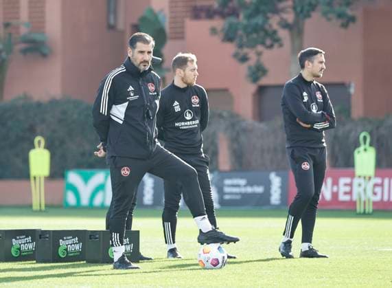 08 01 2024 Soccer 2 Soccer Bundesliga Season 2023 2024 1 FC Nürnberg FCN Club Training Camp Winter Winter Training Camp Marbella Spain Sportfoto Zink DaMa xdaxmax Cristian Fiel Coach 1 FC Nürnberg FCN Frank Steinmetz Co Coach 1 FC Nürnberg FCN Dominik Schmitt Transition Coach 1 FC Nürnberg FCN Jerome Polenz Co Coach 1 FC Nürnberg FCN pensive