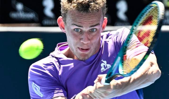 8th January 2024; Auckland, New Zealand: Luca Van assche of France during his first round singles match at the ASB Classic tennis tournament in Auckland, New Zealand. Monday January 8th, 2024.  ActionPlus12595981 AndrewxCornaga
