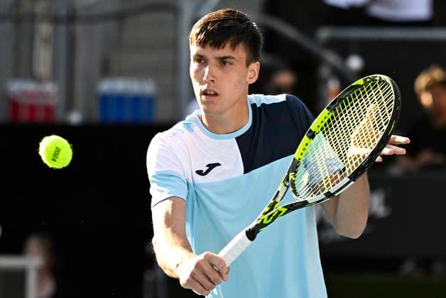 8th January 2024; Auckland, New Zealand: Fabian Marozsan of Hungary plays a shot during his first round singles match at the ASB Classic tennis tournament in Auckland, New Zealand. Monday January 8th, 2024.  ActionPlus12596009 AndrewxCornaga