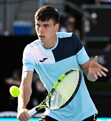 8th January 2024; Auckland, New Zealand: Fabian Marozsan of Hungary plays a shot during his first round singles match at the ASB Classic tennis tournament in Auckland, New Zealand. Monday January 8th, 2024.  ActionPlus12596010 AndrewxCornaga