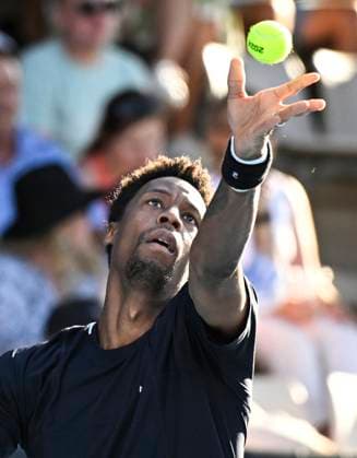 8th January 2024; Auckland, New Zealand: Gael Monfils of France serves during his first round singles match at the ASB Classic tennis tournament in Auckland, New Zealand. Monday January 8th, 2024.  ActionPlus12596011 AndrewxCornaga