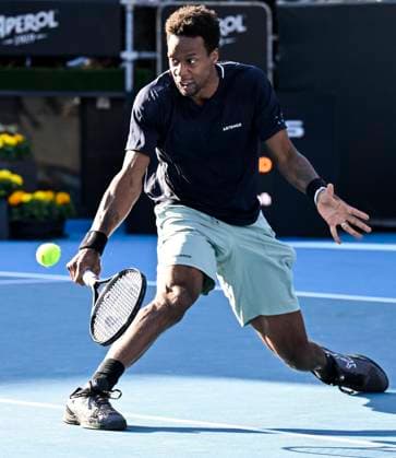 8th January 2024; Auckland, New Zealand: Gael Monfils of France plays a shot during his first round singles match at the ASB Classic tennis tournament in Auckland, New Zealand. Monday January 8th, 2024.  ActionPlus12596014 AndrewxCornaga