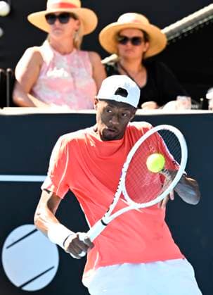 8th January 2024; Auckland, New Zealand: Christopher Eubanks of the USA plays a shot during his first round singles match at the ASB Classic tennis tournament in Auckland, New Zealand. Monday January 8th, 2024.  ActionPlus12595994 AndrewxCornaga