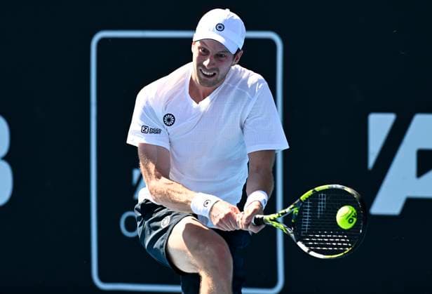 8th January 2024; Auckland, New Zealand: Botic Van de zandschulp of the Netherlands plays a shot during his first round singles match at the ASB Classic tennis tournament in Auckland, New Zealand. Monday January 8th, 2024.  ActionPlus12595996 AndrewxCornaga
