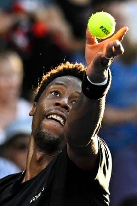 8th January 2024; Auckland, New Zealand: Gael Monfils of the France serves during his first round singles match at the ASB Classic tennis tournament in Auckland, New Zealand. Monday January 8th, 2024.  ActionPlus12596025 AndrewxCornaga