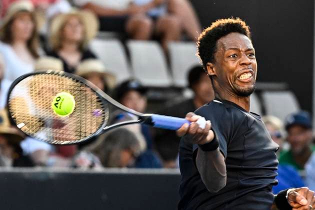 8th January 2024; Auckland, New Zealand: Gael Monfils of the France plays a shot during his first round singles match at the ASB Classic tennis tournament in Auckland, New Zealand. Monday January 8th, 2024.  ActionPlus12596026 AndrewxCornaga