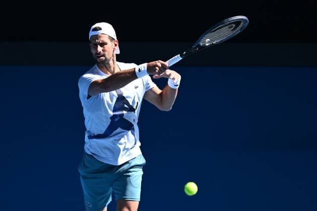 TENNIS AO PRACTICE SESSIONS, Novak Djokovic of Serbia during a practise session ahead of the Australian Open 2024, at Melbourne Park in Melbourne, Tuesday, January 9, 2024. ( NO ARCHIVING, EDITORIAL USE ONLY, NO USE IN BOOKS WITHOUT CONSENT MELBOURNE VICTORIA AUSTRALIA  Copyright: xJOELxCARRETTx 20240109001886759377