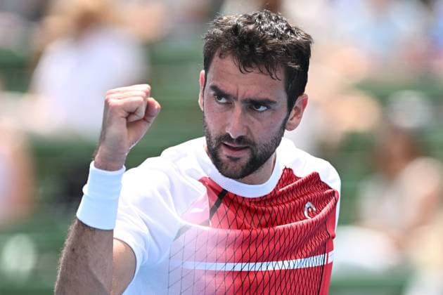 TENNIS KOOYONG CLASSIC, Marin Cilic of Croatia celebrates a point against Andy Murray of Great Britain during their match in the 2024 Kooyong Classic at the Kooyong Lawn Tennis Club in Melbourne, Wednesday, January 10, 2024. ( NO ARCHIVING, EDITORIAL USE ONLY, NO USE IN BOOKS WITHOUT CONSENT MELBOURNE VICTORIA AUSTRALIA  Copyright: xJOELxCARRETTx 20240110001887036577