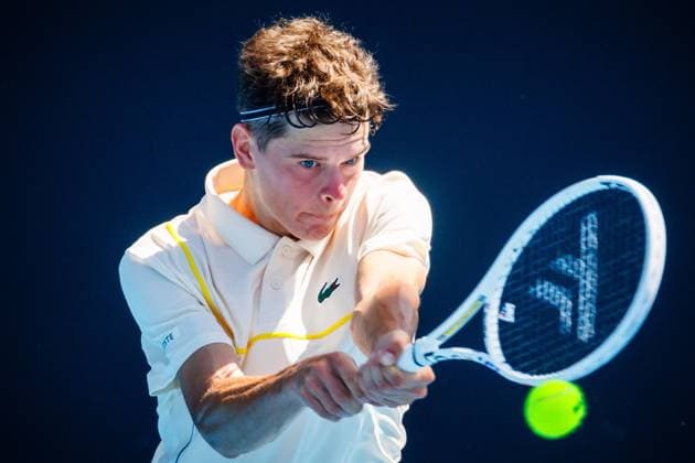 Belgian Alexander Block ATP, Tennis Herren 351) pictured in action at a men s qualifying singles first round game between Belgian Blockx and US Svajda, at the qualifiers of the Australian Open Grand Slam tennis tournament, Wednesday 10 January 2024 in Melbourne Park, Melbourne, Australia. The 2024 edition of the Australian Grand Slam takes place from January 14th to January 28th. PATRICKxHAMILTON  x83728040x