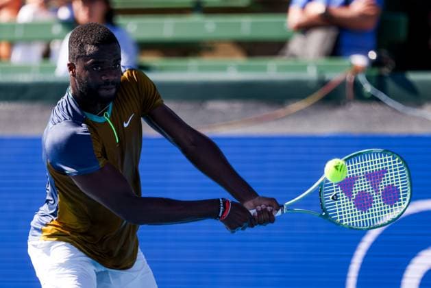 January 10, 2024: MELBOURNE, AUSTRALIA - JANUARY 11: Frances Tiafoe of USA hits a backhand against Zhang Zhi Zhen of China during day one of the 2024 Kooyong Classic at Kooyong on January 11, 2024 in Melbourne, Australia. - ZUMAp121 20240110_zsp_p121_027 Copyright: xChrisxPutnamx
