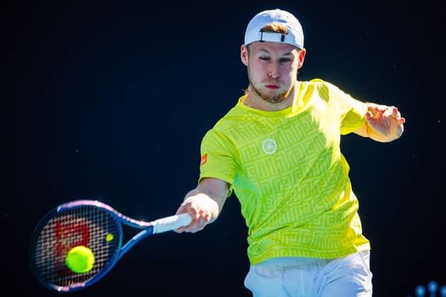 Belgian Gauthier Onclin pictured in action during a tennis match against US Kovacevic in the first round of the qualifiers for the men s singles tournament of the Australian Open Grand Slam tennis tournament, Wednesday 10 January 2024 in Melbourne Park, Melbourne, Australia. The 2024 edition of the Australian Grand Slam takes place from January 14th to January 28th. PATRICKxHAMILTON  x83737265x