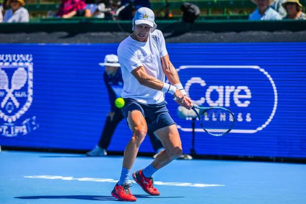 Sinner Vs Polmans, Kooyong Classic in Melbourne, Australia - 10 Jan 2024 Marc Polmans of Australia seen in action during opening match of Day 1 of the Care Wellness Kooyong Classic Tennis Tournament against World No.4 Jannik Sinner of Italy at Kooyong Lawn Tennis Club. Sinner achieved comfortable victory, 6-4, 6-0. Melbourne Australia Copyright: xAlexanderxBogatyrevx xSOPAxImagesx KC Sinner Polmans-2913