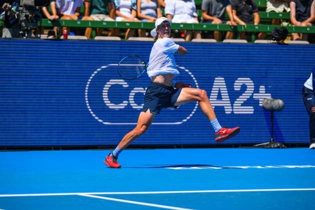 Sinner Vs Polmans, Kooyong Classic in Melbourne, Australia - 10 Jan 2024 Marc Polmans of Australia seen in action during opening match of Day 1 of the Care Wellness Kooyong Classic Tennis Tournament against World No.4 Jannik Sinner of Italy at Kooyong Lawn Tennis Club. Sinner achieved comfortable victory, 6-4, 6-0. Melbourne Australia Copyright: xAlexanderxBogatyrevx xSOPAxImagesx KC Sinner Polmans-3557