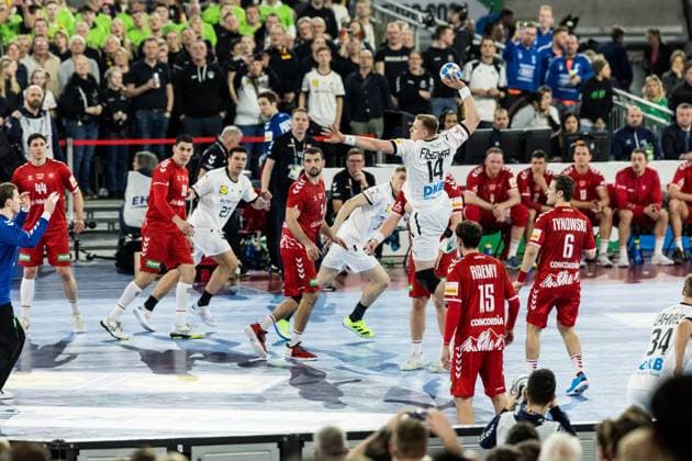 MENS EHF EURO 2024 Germany Switzerland 10 01 2024 Justus Fischer Germany, 14 in the throw total MENS EHF EURO 2024 Germany Switzerland, Merkur Spiel Arena, Düsseldorf on 10 01 2024 Copyright: xBEAUTIFULxSPORTS Wunderlx