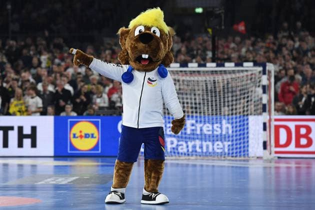 Men s EHF EURO 2024 Germany Switzerland on 10 01 2024 in the Merkur Spiel Arena in Düsseldorf Hanniball mascot DHB xRx