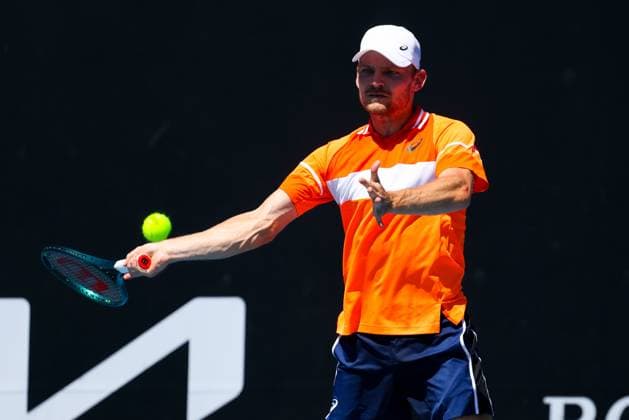 January 11, 2024, Melbourne, Victoria, Australia: MELBOURNE, AUSTRALIA - JANUARY 11: David Goffin of France playing against Billy Harris of Great Britain in qualfying ahead of the 2024 Australian Open at Melbourne Park on January 11, 2024 in Melbourne, Australia. Melbourne Australia - ZUMAp121 20240111_zsp_p121_026 Copyright: xChrisxPutnamx