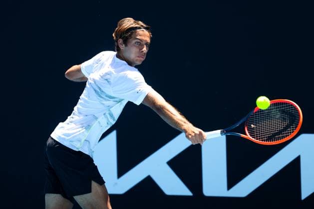 January 11, 2024, Melbourne, Victoria, Australia: MELBOURNE, AUSTRALIA - JANUARY 11: Flavio Cobolli of Italy on his way to beating Benjamin Hassan of Lebanon in qualifying for the 2024 Australian Open at Melbourne Park on January 11, 2024 in Melbourne, Australia. Melbourne Australia - ZUMAp121 20240111_zsp_p121_054 Copyright: xChrisxPutnamx