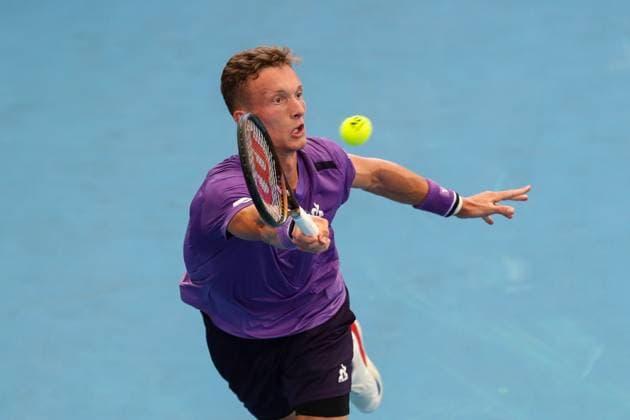 TENNIS ADELAIDE INTERNATIONAL, Jiri Lehecka of Czechia in action against Nicolas Jarry of Chile during their Quarter Final match of the 2024 Adelaide International at Memorial Drive Tennis Centre in Adelaide, Thursday, January 11, 2024. ( NO ARCHIVING, EDITORIAL USE ONLY, NO USE IN BOOKS WITHOUT CONSENT ADELAIDE SOUTH AUSTRALIA AUSTRALIA  Copyright: xMATTxTURNERx 20240111001887421417