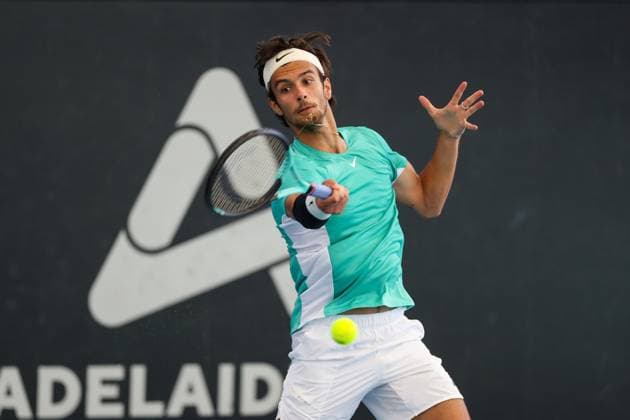TENNIS ADELAIDE INTERNATIONAL, Lorenzo Musetti of Italy in action against Alexander Bublik of Kazakhstan during their Quarter Final match of the 2024 Adelaide International at Memorial Drive Tennis Centre in Adelaide, Thursday, January 11, 2024. ( NO ARCHIVING, EDITORIAL USE ONLY, NO USE IN BOOKS WITHOUT CONSENT ADELAIDE SOUTH AUSTRALIA AUSTRALIA  Copyright: xMATTxTURNERx 20240111001887438374