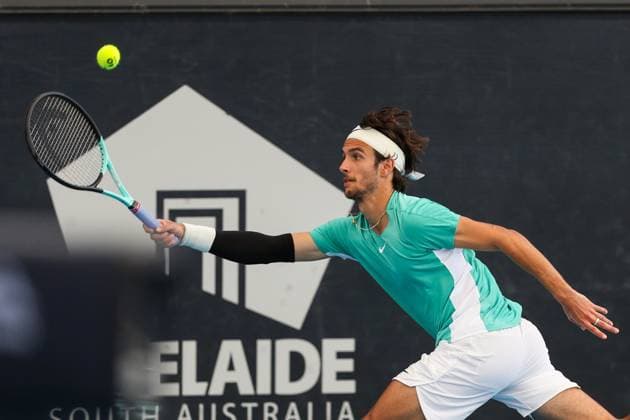 TENNIS ADELAIDE INTERNATIONAL, Lorenzo Musetti of Italy in action against Alexander Bublik of Kazakhstan during their Quarter Final match of the 2024 Adelaide International at Memorial Drive Tennis Centre in Adelaide, Thursday, January 11, 2024. ( NO ARCHIVING, EDITORIAL USE ONLY, NO USE IN BOOKS WITHOUT CONSENT ADELAIDE SOUTH AUSTRALIA AUSTRALIA  Copyright: xMATTxTURNERx 20240111001887438436