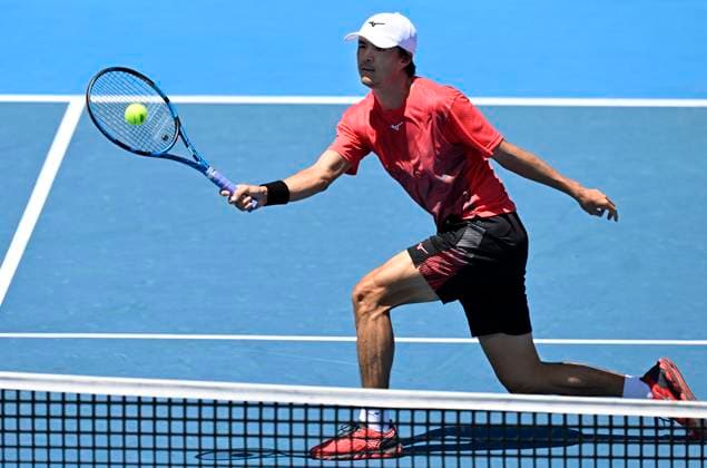 11th January 2024: Auckland, New Zealand: Taro Daniel of Japan plays a shot during his quarter final singles match at the ASB Classic tennis tournament in Auckland, New Zealand.  ActionPlus12596132 AndrewxCornaga