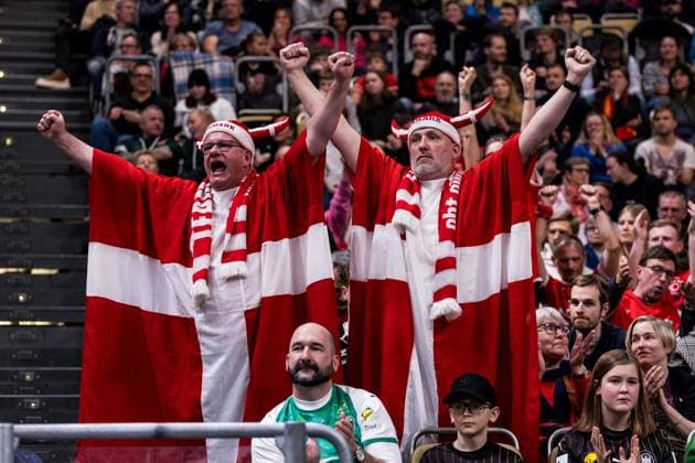 MENS EHF EURO 2024 Denmark Czech Republic 11 01 2024 Cheering Danish fans MENS EHF EURO 2024 Denmark Czech Republic, Olympiahalle, Munich on 11 01 2024 Copyright: xBEAUTIFULxSPORTS Wunderlx