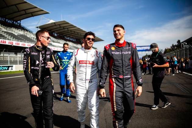 VANDOORNE Stoffel (bel), DS Penske, DS E-Tense FE23, NATO Norman (fra), Andretti Global, Porsche 99X Electric, MORTARA Edoardo (swi), Mahindra Racing, Mahindra M9Electro, portrait during the 2024 Hankook Mexico City ePrix, 1st meeting of the 2023-24 ABB FIA Formula E World Championship, WM, Weltmeisterschaft on the Autodromo Hermanos Rodriguez from January 11 to 13, in Mexico City, Mexico - 2024 FORMULA E HANKOOK MEXICO CITY ePRIX DPPI Panoramic 03424001-TF-036