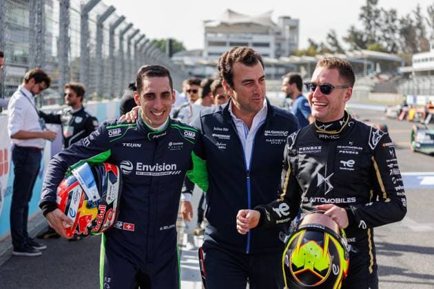 BUEMI Sebastien (swi), Envision Racing, Jaguar I-Type 6, VANDOORNE Stoffel (bel), DS Penske, DS E-Tense FE23, portrait during the 2024 Hankook Mexico City ePrix, 1st meeting of the 2023-24 ABB FIA Formula E World Championship, WM, Weltmeisterschaft on the Autodromo Hermanos Rodriguez from January 11 to 13, in Mexico City, Mexico - 2024 FORMULA E HANKOOK MEXICO CITY ePRIX DPPI Panoramic 03424001_CL10076