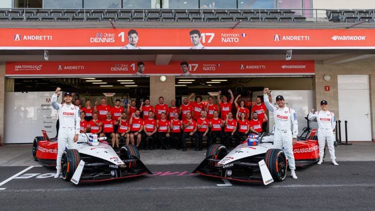 DENNIS Jake (gbr) and NATO Norman (fra), Andretti Global, Porsche 99X Electric, portrait, group picture, portrait during the 2024 Hankook Mexico City ePrix, 1st meeting of the 2023-24 ABB FIA Formula E World Championship, WM, Weltmeisterschaft on the Autodromo Hermanos Rodriguez from January 11 to 13, in Mexico City, Mexico - 2024 FORMULA E HANKOOK MEXICO CITY ePRIX DPPI Panoramic 03424001_CL20018