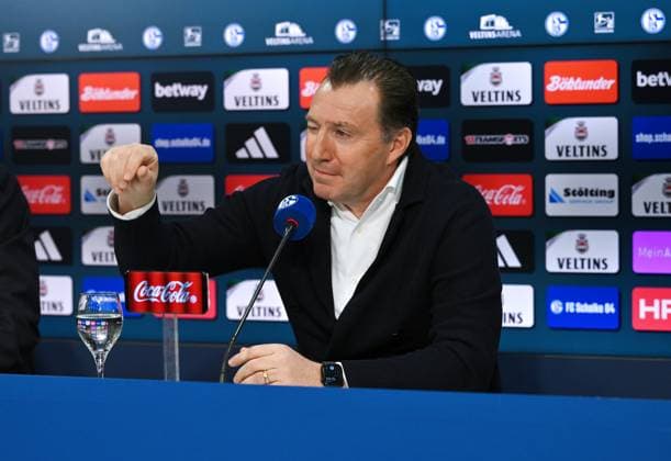Marc Wilmots Sports Director Schalke 04 12 01 2024, Football, Press conference and media briefing of FC Schalke 04, 2 Bundesliga season 2023 2024 Gelsenkirchen Press room Veltins Arena North Rhine-Westphalia Germany Team2