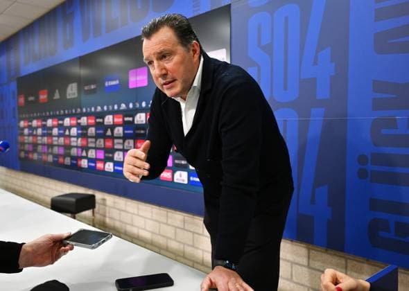 Marc Wilmots Sports Director Schalke 04 12 01 2024, Football, Press conference and media briefing of FC Schalke 04, 2 Bundesliga season 2023 2024 Gelsenkirchen Press room Veltins Arena North Rhine-Westphalia Germany Team2