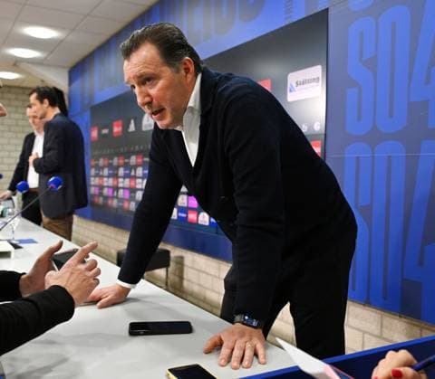 Marc Wilmots Sports Director Schalke 04 12 01 2024, Football, Press conference and media briefing of FC Schalke 04, 2 Bundesliga season 2023 2024 Gelsenkirchen Press room Veltins Arena North Rhine-Westphalia Germany Team2