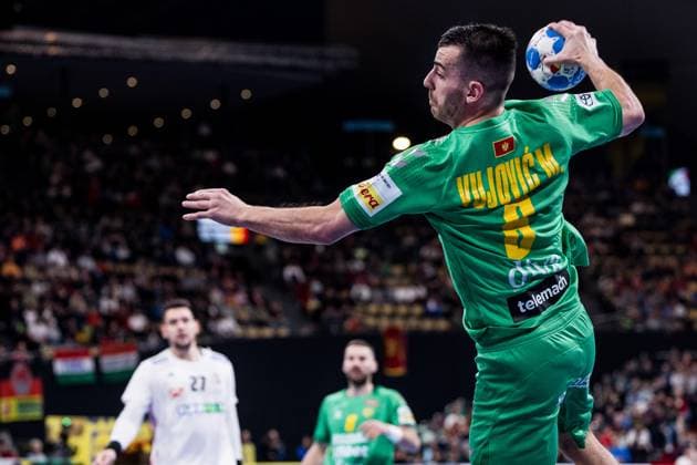 MENS EHF EURO 2024 Hungary Montenegro 12 01 2024 Milos Vujovic Montenegro, 6 in the throw MENS EHF EURO 2024 Hungary Montenegro, Olympiahalle, Munich on 12 01 2024 Copyright: xBEAUTIFULxSPORTS Wunderlx