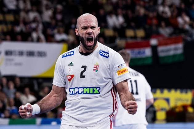 MENS EHF EURO 2024 Hungary Montenegro 12 01 2024 Adrian Sipos Hungary, 2 cheers MENS EHF EURO 2024 Hungary Montenegro, Olympiahalle, Munich on 12 01 2024 Copyright: xBEAUTIFULxSPORTS Wunderlx