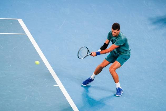 (240113) -- MELBOURNE, Jan. 13, 2024 -- Novak Djokovic of Serbia takes part in a training session ahead of the 2024 Australian Open tennis tournament, in Melbourne, Australia, Jan. 13, 2024. (Photo by Xinhua) (SP)AUSTRALIA-MELBOURNE-TENNIS-AUSTRALIAN OPEN-TRAINING HuxJingchen 