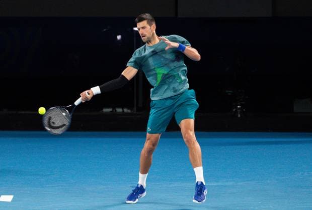 (240113) -- MELBOURNE, Jan. 13, 2024 -- Novak Djokovic of Serbia takes part in a training session ahead of the 2024 Australian Open tennis tournament, in Melbourne, Australia, Jan. 13, 2024. (Photo by Xinhua) (SP)AUSTRALIA-MELBOURNE-TENNIS-AUSTRALIAN OPEN-TRAINING HuxJingchen 