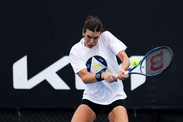 January 13, 2024, Melbourne, Victoria, Australia: MELBOURNE, AUSTRALIA - JANUARY 13: Ajla Tomljanovic of Australia practices with Emma Raducanu of United Kingdom ahead of the 2024 Australian Open at Melbourne Park on January 13, 2024 in Melbourne, Australia. Melbourne Australia - ZUMAp121 20240113_zsp_p121_028 Copyright: xChrisxPutnamx