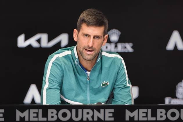 January 13, 2024: Novak Djokovic at his pre-tournament press conference, PK, Pressekonferenz ahead of the Australian Open which starts on 14 January. Cal Media USA - ZUMAc04_ 20240113_faf_c04_005 Copyright: xSydneyxLowx
